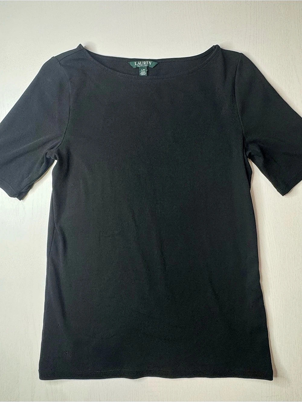 Lauren Ralph Lauren Stretch Cotton Boatneck Tee Black Large